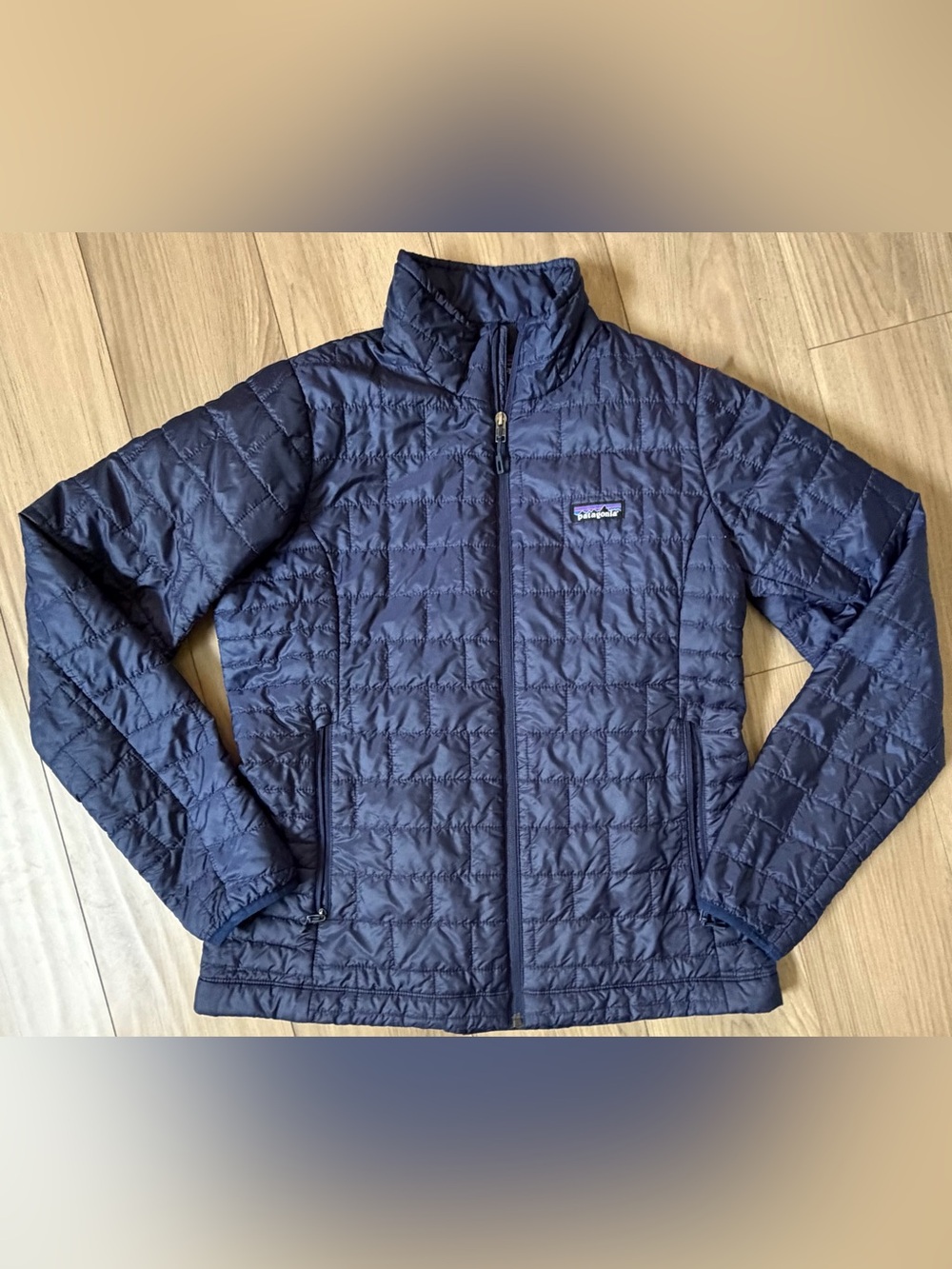 Patagonia Nano Puff Jacket Women L Navy Blue Quilted PrimaLoft Full Zip Pockets
